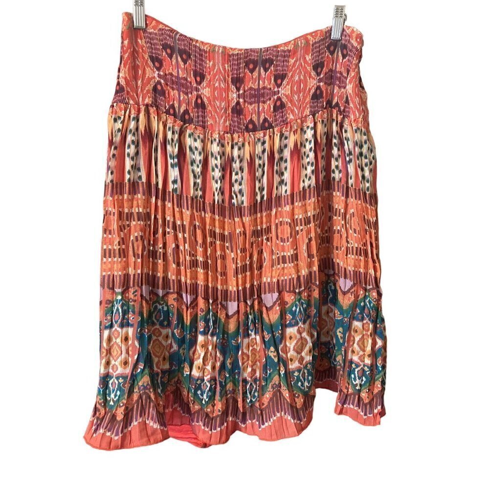 Women's W Work to Weekend Skirt Sz 10 Orange Pleated Lined Zipper Tribal VGC